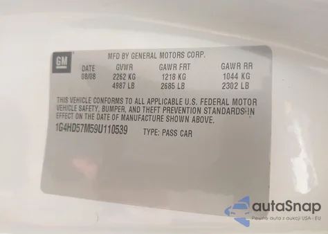 2009 Buick Lucerne Cxl-3 from USA, damaged, VIN 1G4HD57M59U110539